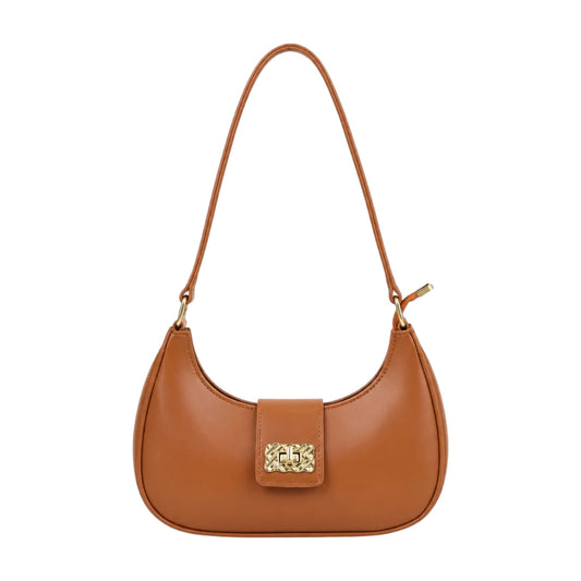 Linat Brown Classic Lock Shoulder Bag