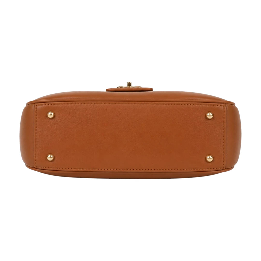 Linat Brown Classic Lock Shoulder Bag