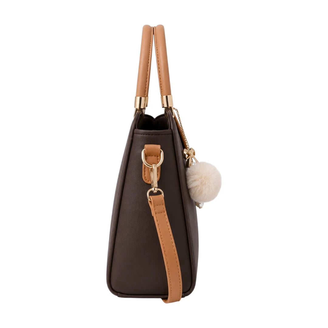Linat Brown Pearl Charm Leather Handbag