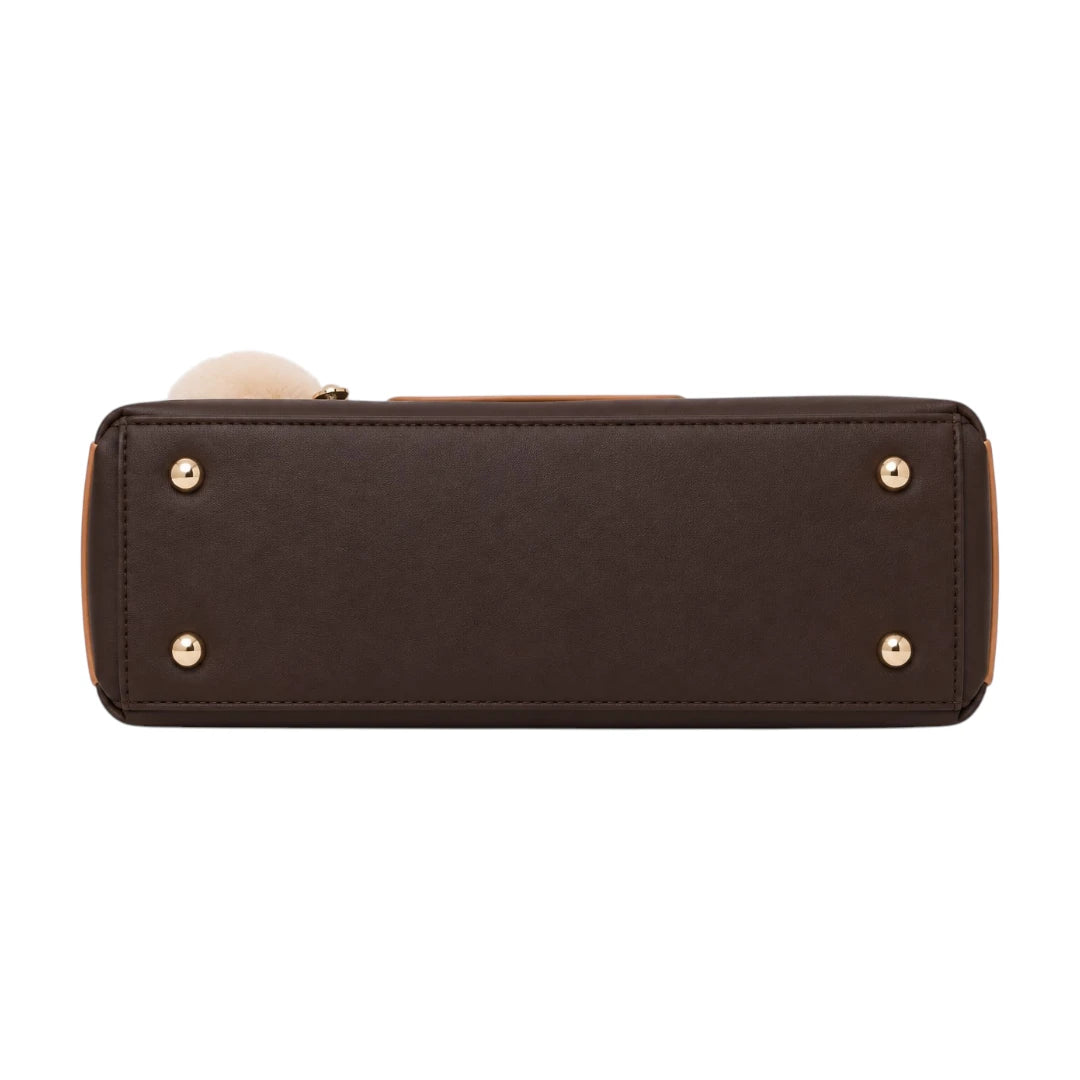 Linat Brown Pearl Charm Leather Handbag