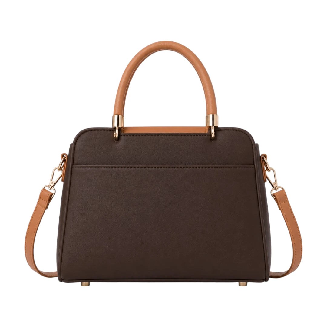 Linat Brown Pearl Charm Leather Handbag