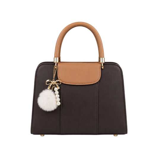 Linat Brown Pearl Charm Leather Handbag