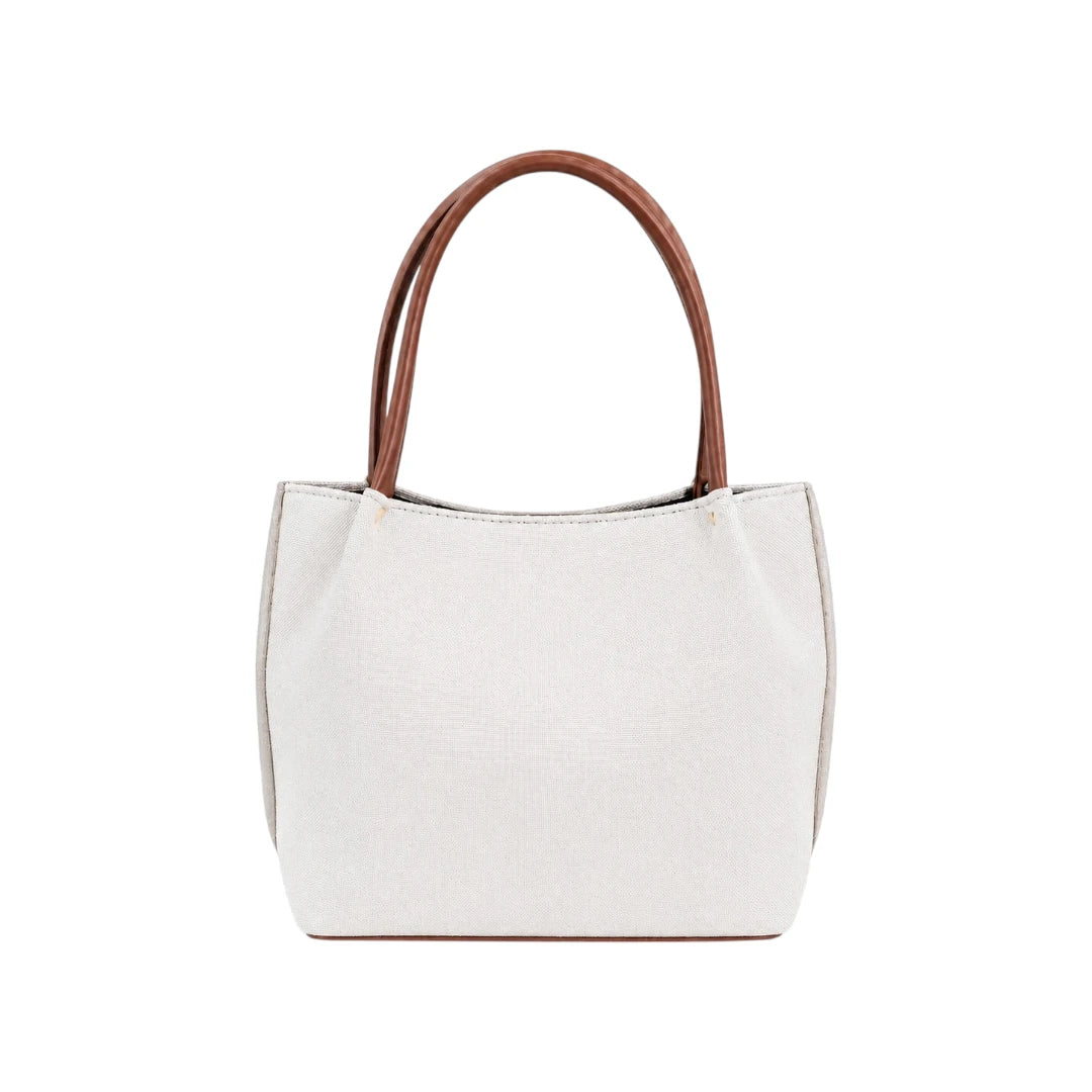 Linat Ivory Contrast Handle Everyday Leather Tote Bag