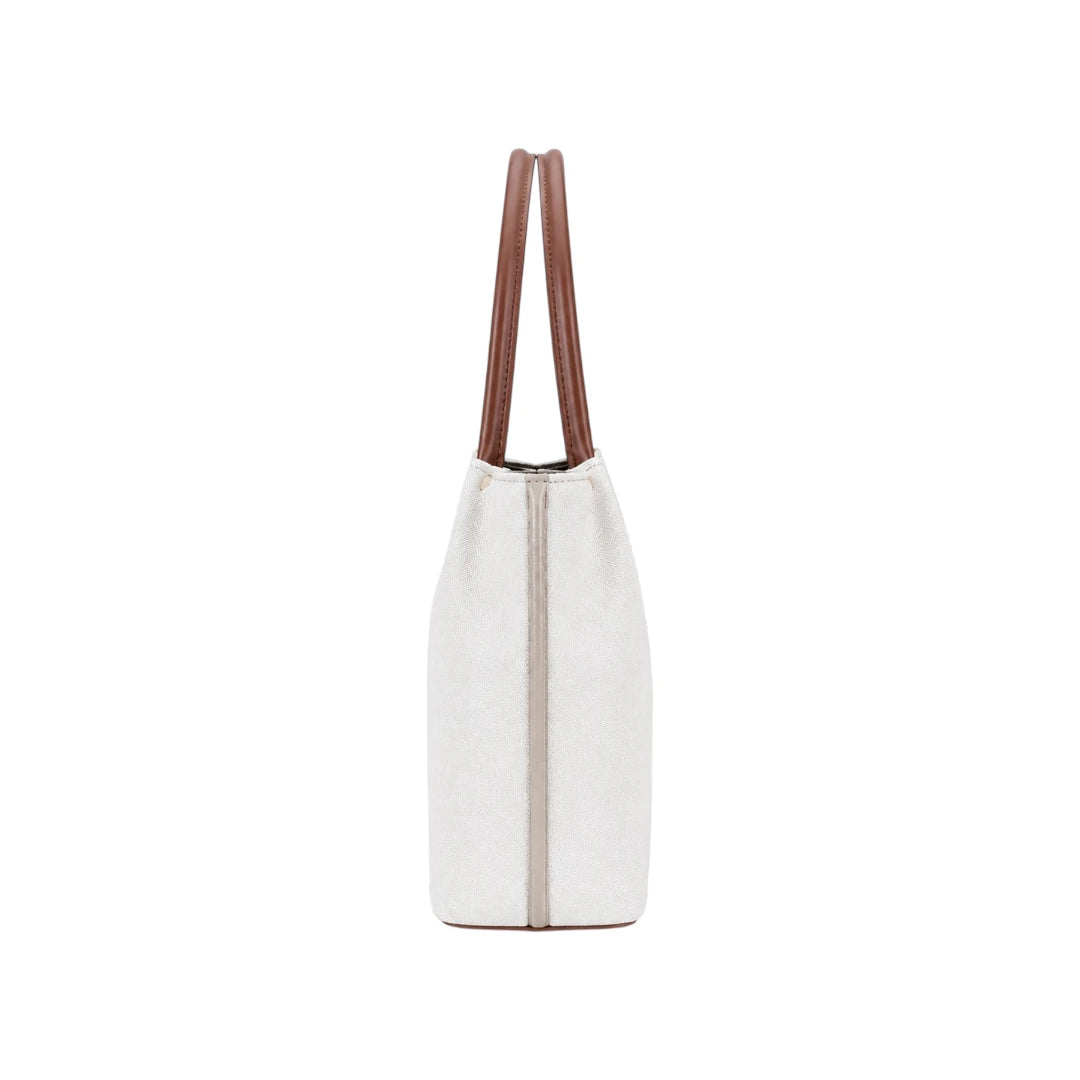 Linat Ivory Contrast Handle Everyday Leather Tote Bag