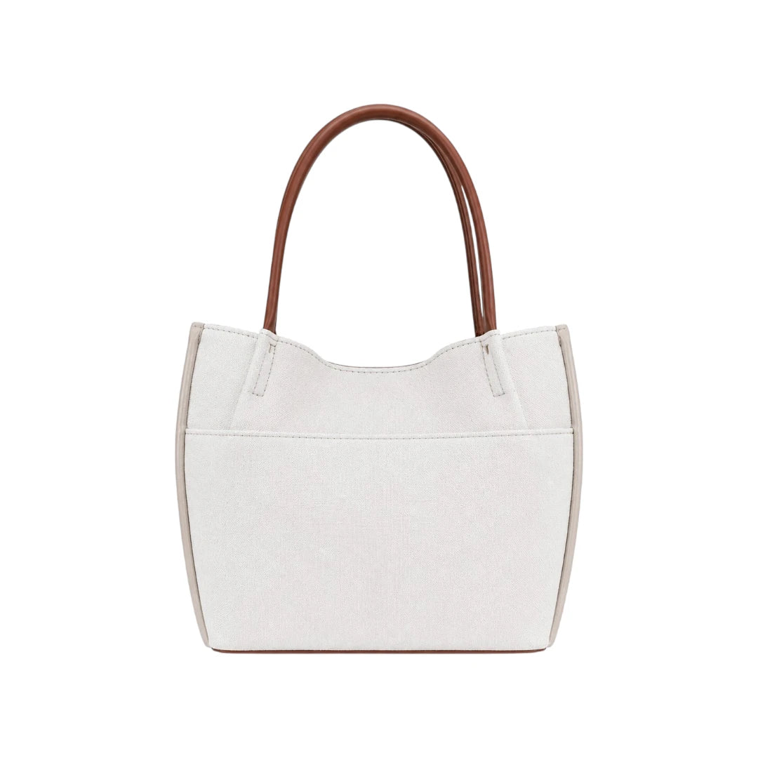Linat Ivory Contrast Handle Everyday Leather Tote Bag