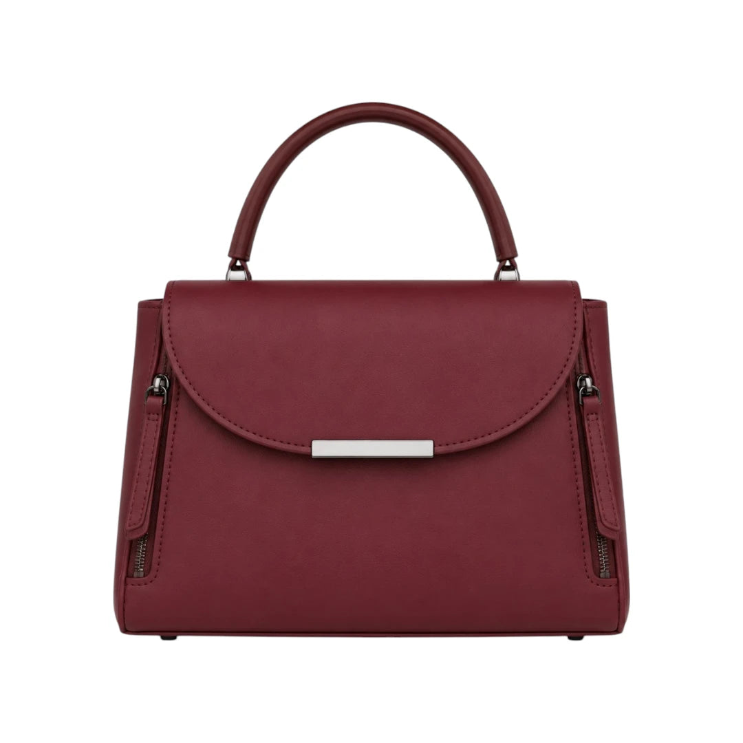 Linat Maroon Flap Accent Structured Leather Handbag