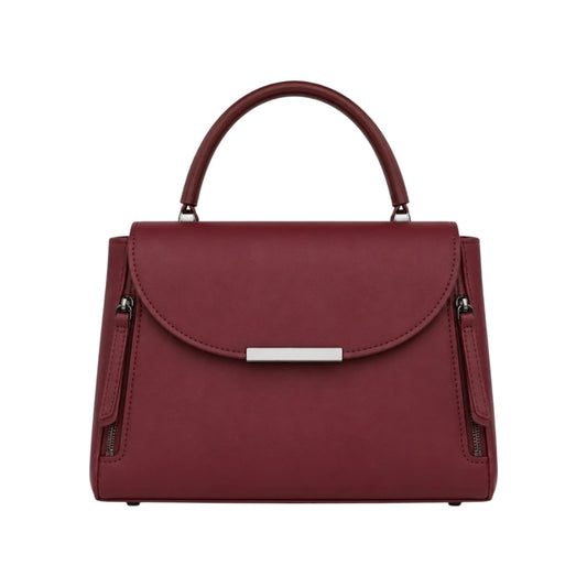 Linat Maroon Flap Accent Structured Leather Handbag