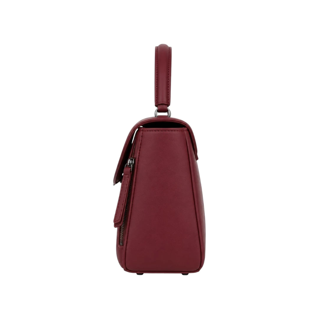 Linat Maroon Flap Accent Structured Leather Handbag