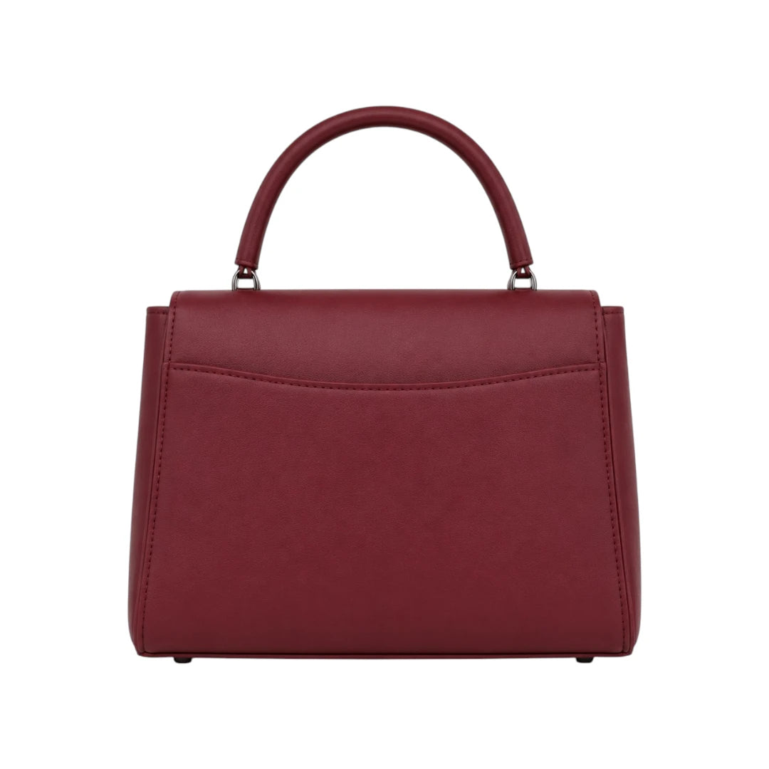 Linat Maroon Flap Accent Structured Leather Handbag